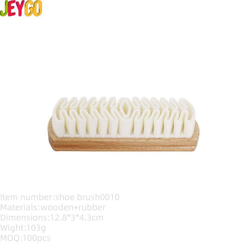 compact wooden suede shoe brush with white rubber cleaning bristles for nubuck and leather care