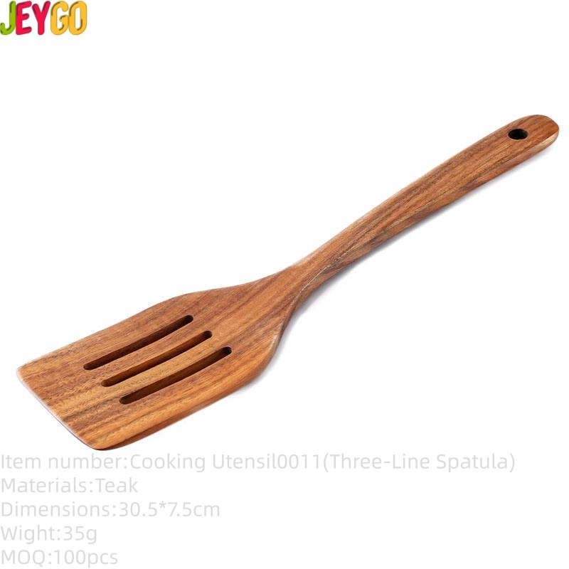 teak wood slotted spatula for non-stick cookware and kitchen cooking