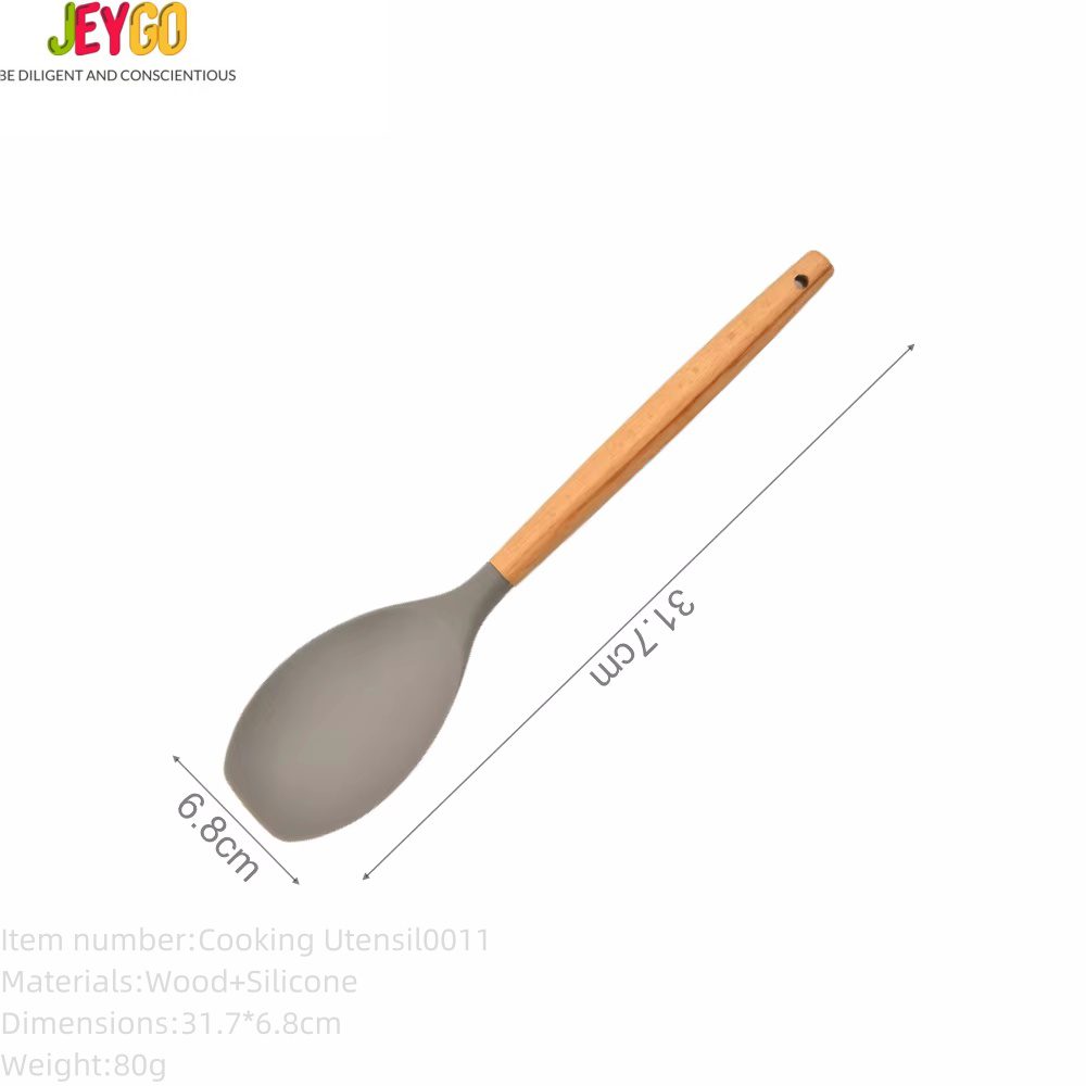 silicone spoonula cooking utensil with wooden handle for non-stick cookware