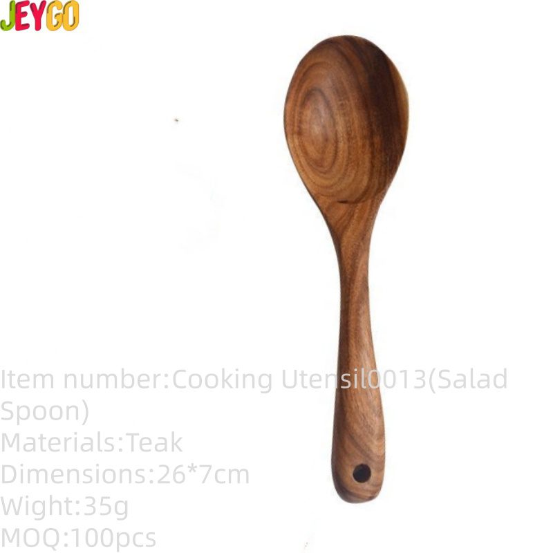 teak wood salad serving spoon with long handle for kitchen cookware use