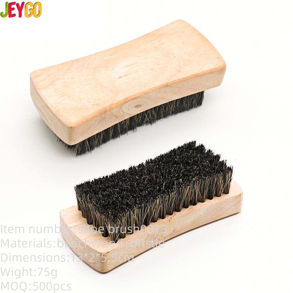 wooden shoe polishing brush with dense nylon and pig bristles for cleaning leather shoes and boots