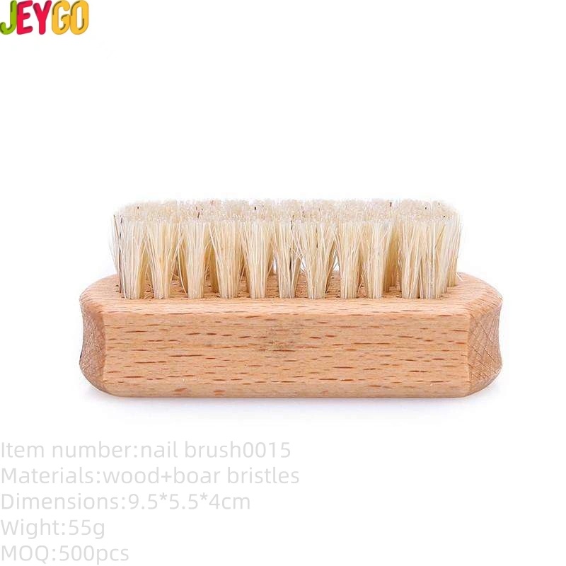 small wooden nail cleaning brush with natural boar bristles for hand and shoe cleaning