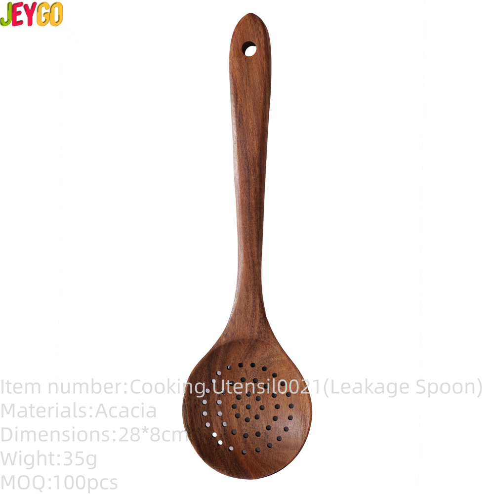 acacia wood slotted spoon with long handle for cooking draining and serving food