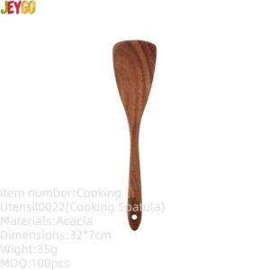 This acacia wood cooking spatula is a durable and eco-friendly kitchen utensil designed for everyday cooking tasks. Made from premium natural acacia wood, it features a smooth flat spatula head and an ergonomic long handle for comfortable grip and easy handling. Perfect for stirring, frying, flipping, sautéing, and serving food, this wooden spatula is safe for non-stick cookware and helps prevent scratches on pots and pans. The elegant natural wood grain adds a stylish and modern touch to kitchen cookware collections. Lightweight yet sturdy, it is ideal for home kitchens, restaurants, cookware sets, kitchen accessories collections, and wholesale kitchen utensil suppliers.