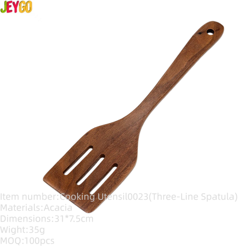 acacia wood slotted spatula with handle for non-stick cookware and kitchen cooking