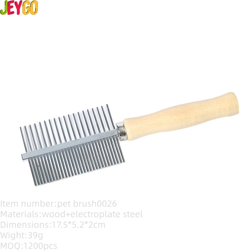 wooden handle metal pet grooming comb for removing tangles and loose hair in dogs and cats