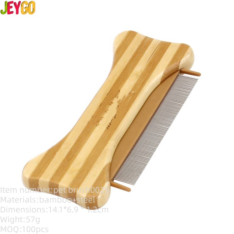 bamboo pet flea comb with fine metal teeth for removing lice and debris from dogs and cats