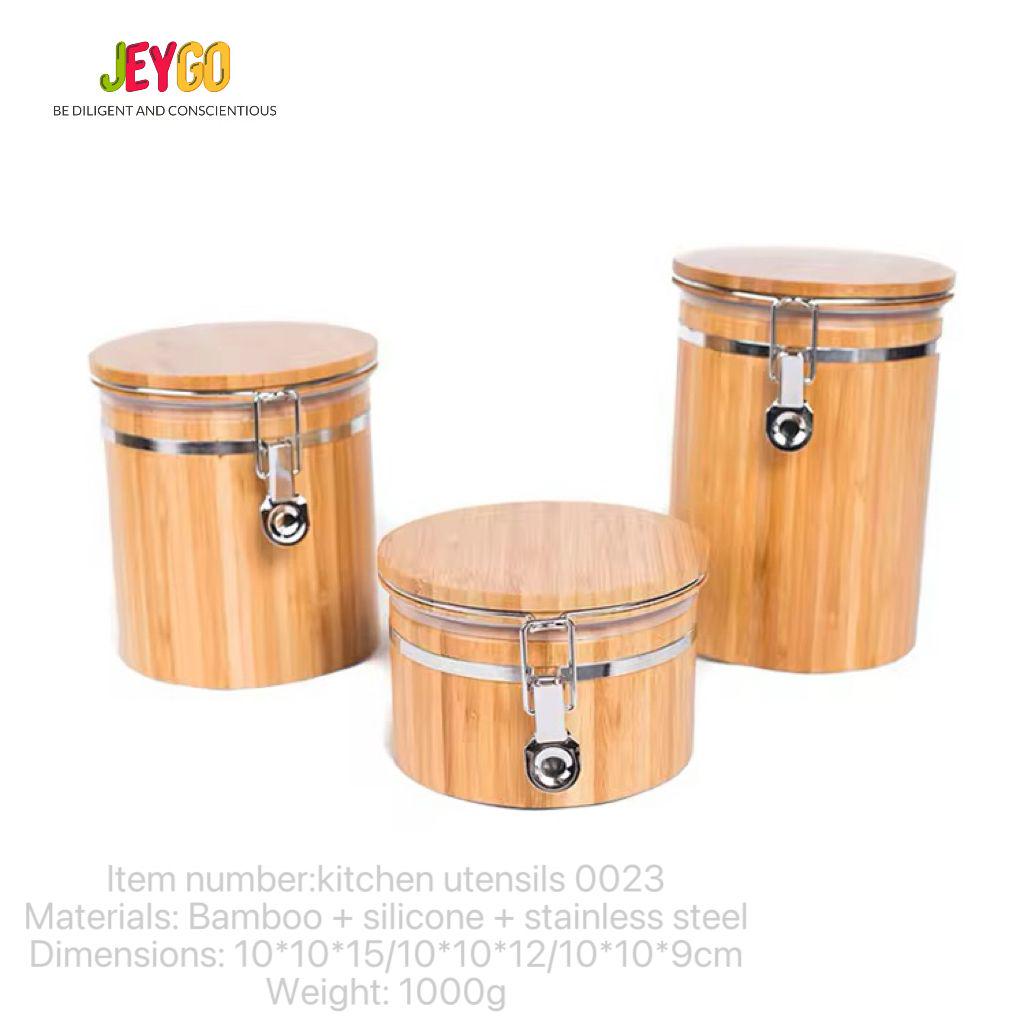 bamboo storage jar set with airtight lids for tea coffee sugar and kitchen storage