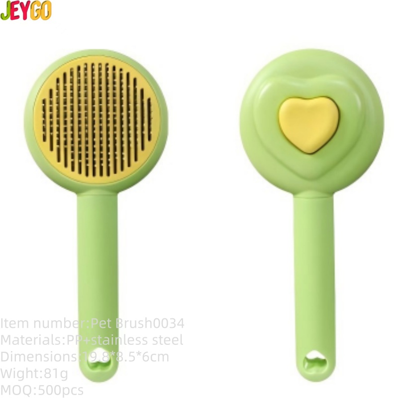 green self cleaning pet grooming brush with stainless steel pins for dogs an