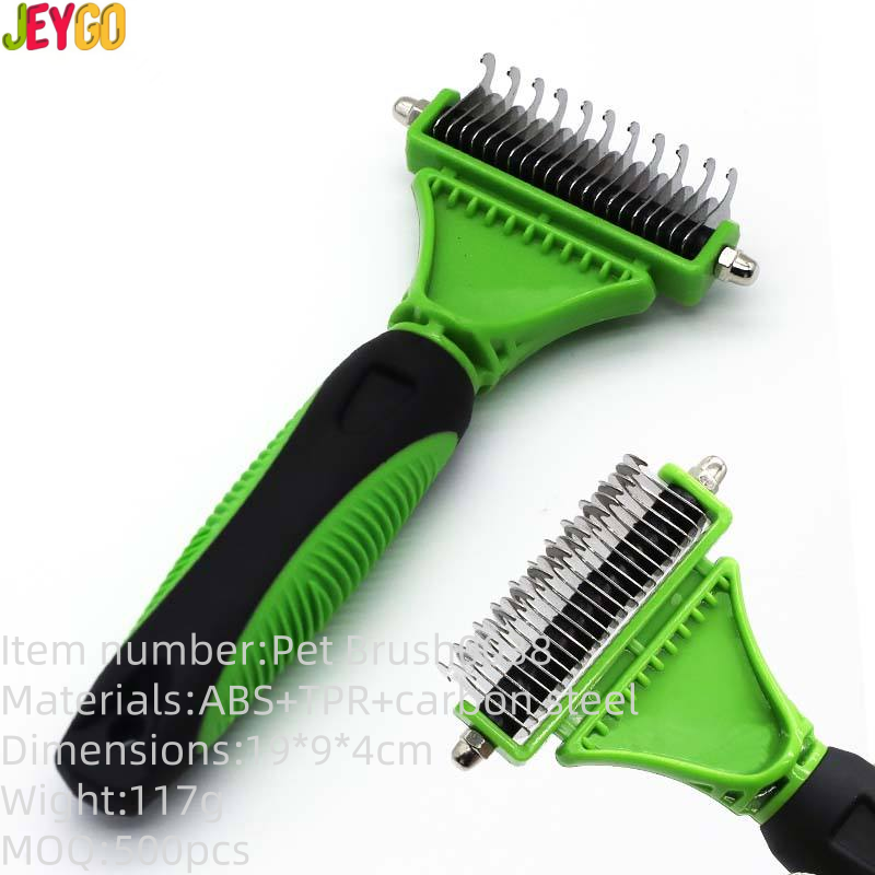 double sided pet dematting comb with stainless steel blades and ergonomic handle for dogs and cats