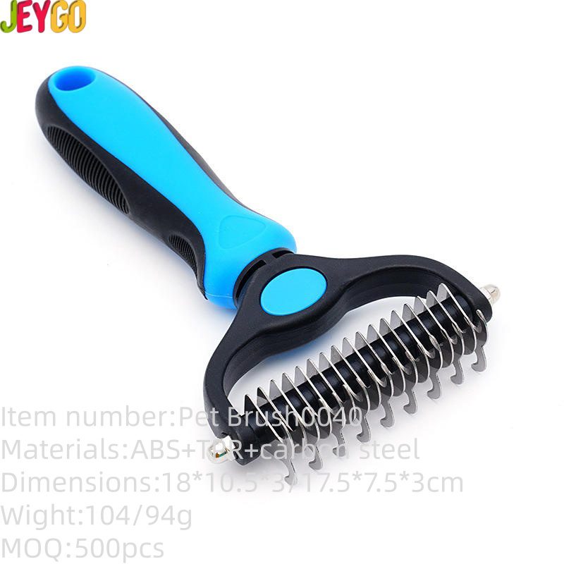 dog grooming deshedding comb with stainless steel teeth and ergonomic handle