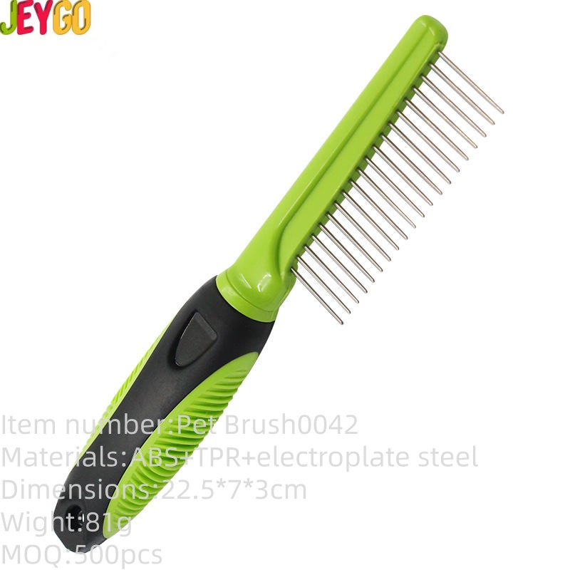 green and black stainless steel pet detangling comb for dogs and cats