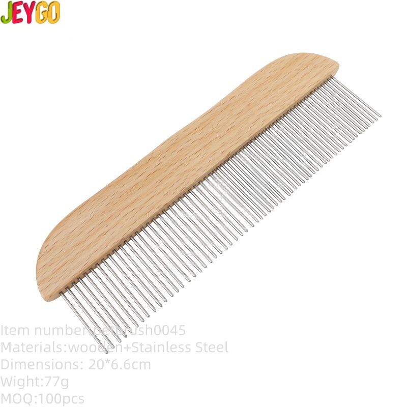 wooden handle stainless steel pet grooming comb for dogs and cats