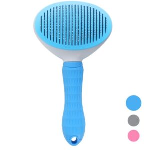 gray self-cleaning slicker brush for dog and cat grooming