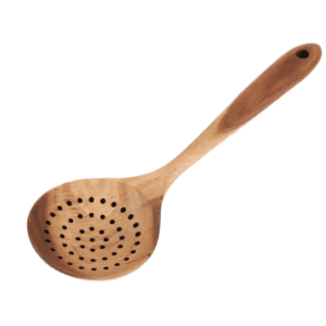 teak wood skimmer spoon with holes for cooking draining and serving food