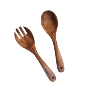 teak wood salad serving spork spoon for kitchen and cookware use