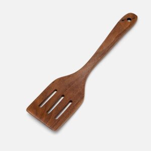 acacia wood slotted spatula with handle for non-stick cookware and kitchen cooking
