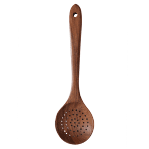 acacia wood slotted spoon with long handle for cooking draining and serving food