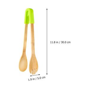 bamboo salad serving tongs with silicone grip for cooking and food serving
