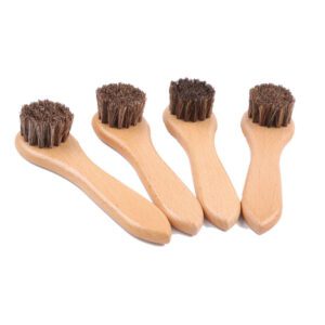 small wooden horsehair cleaning brushes for shoe polishing and leather care