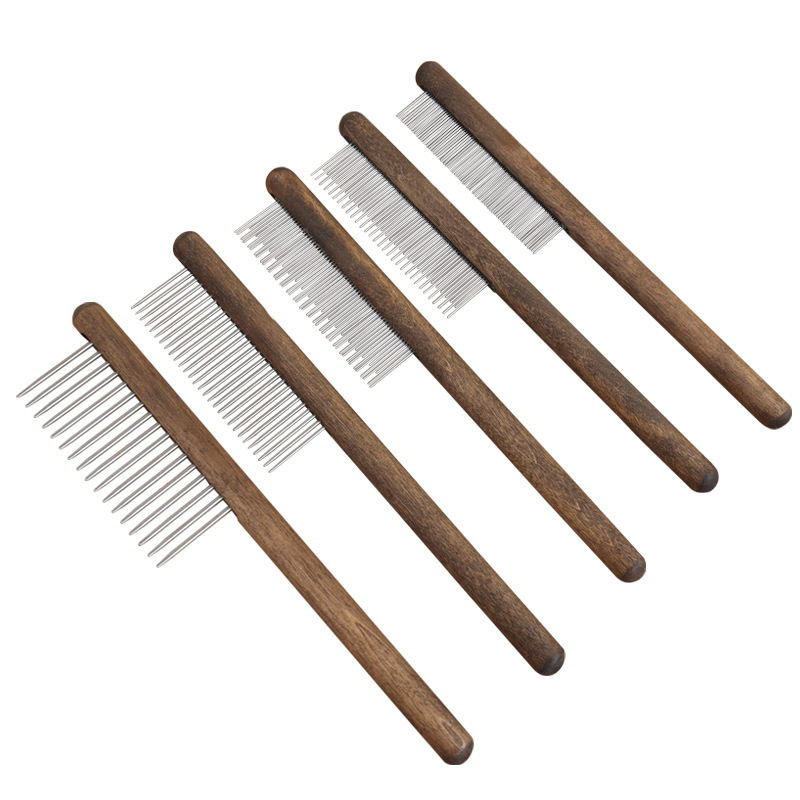solid wood pet grooming combs with stainless steel teeth for dogs and cats
