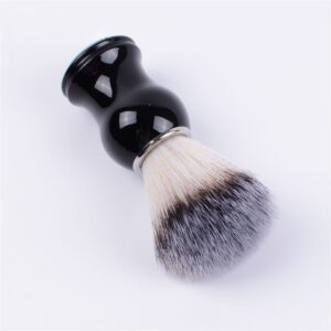 black handled synthetic shaving brush with soft nylon bristles for men’s grooming and shaving foam