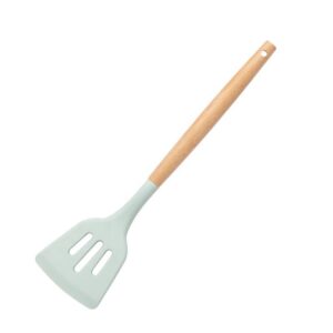 silicone slotted spatula with wooden handle for cooking and frying