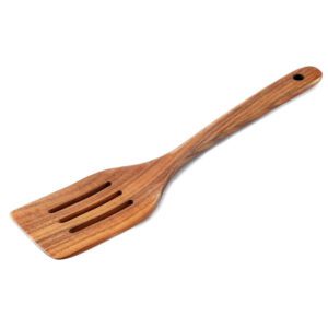 teak wood slotted spatula for non-stick cookware and kitchen cooking