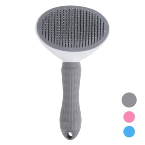 gray self-cleaning slicker brush for dog and cat grooming