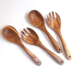 teak wood salad serving spork spoon for kitchen and cookware use