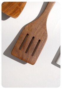 acacia wood slotted spatula with handle for non-stick cookware and kitchen cooking
