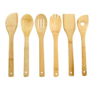 bamboo wooden slotted spoon for cooking, stirring, and serving food