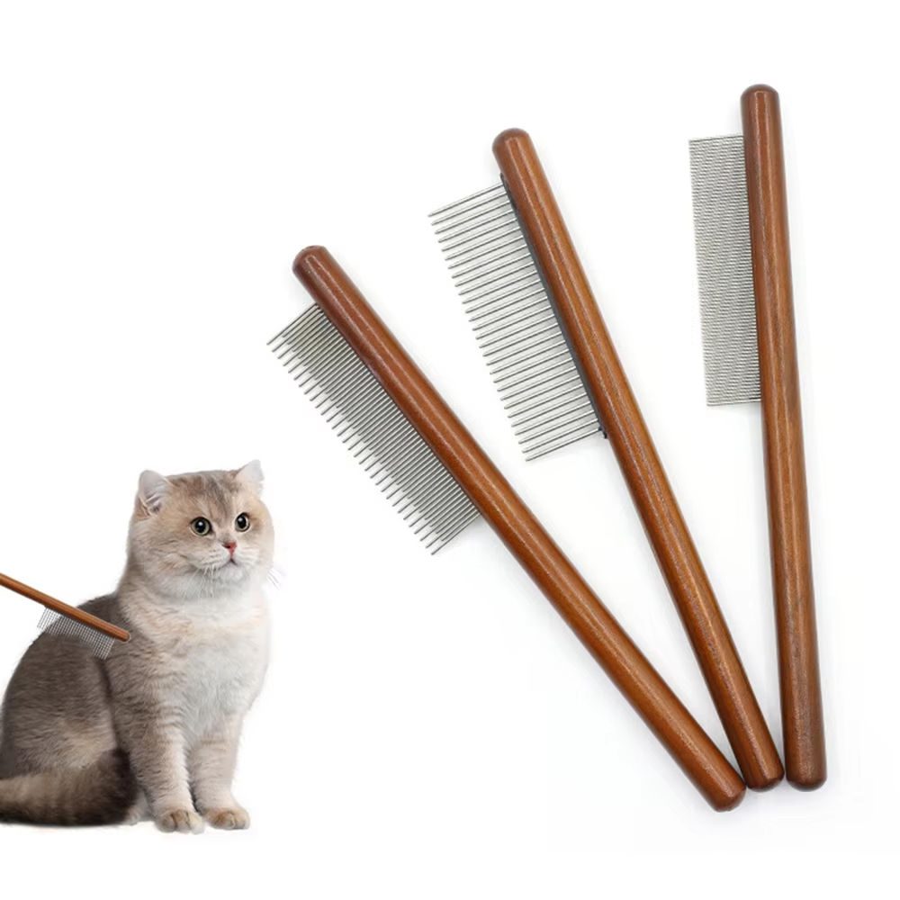 solid wood pet grooming combs with stainless steel teeth for dogs and cats