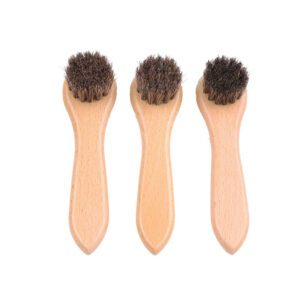 small wooden horsehair cleaning brushes for shoe polishing and leather care