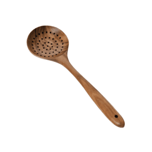 teak wood skimmer spoon with holes for cooking draining and serving food