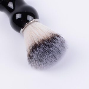 black handled synthetic shaving brush with soft nylon bristles for men’s grooming and shaving foam