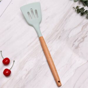 silicone slotted spatula with wooden handle for cooking and frying