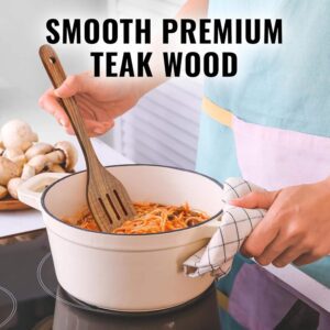 teak wood slotted spatula for non-stick cookware and kitchen cooking