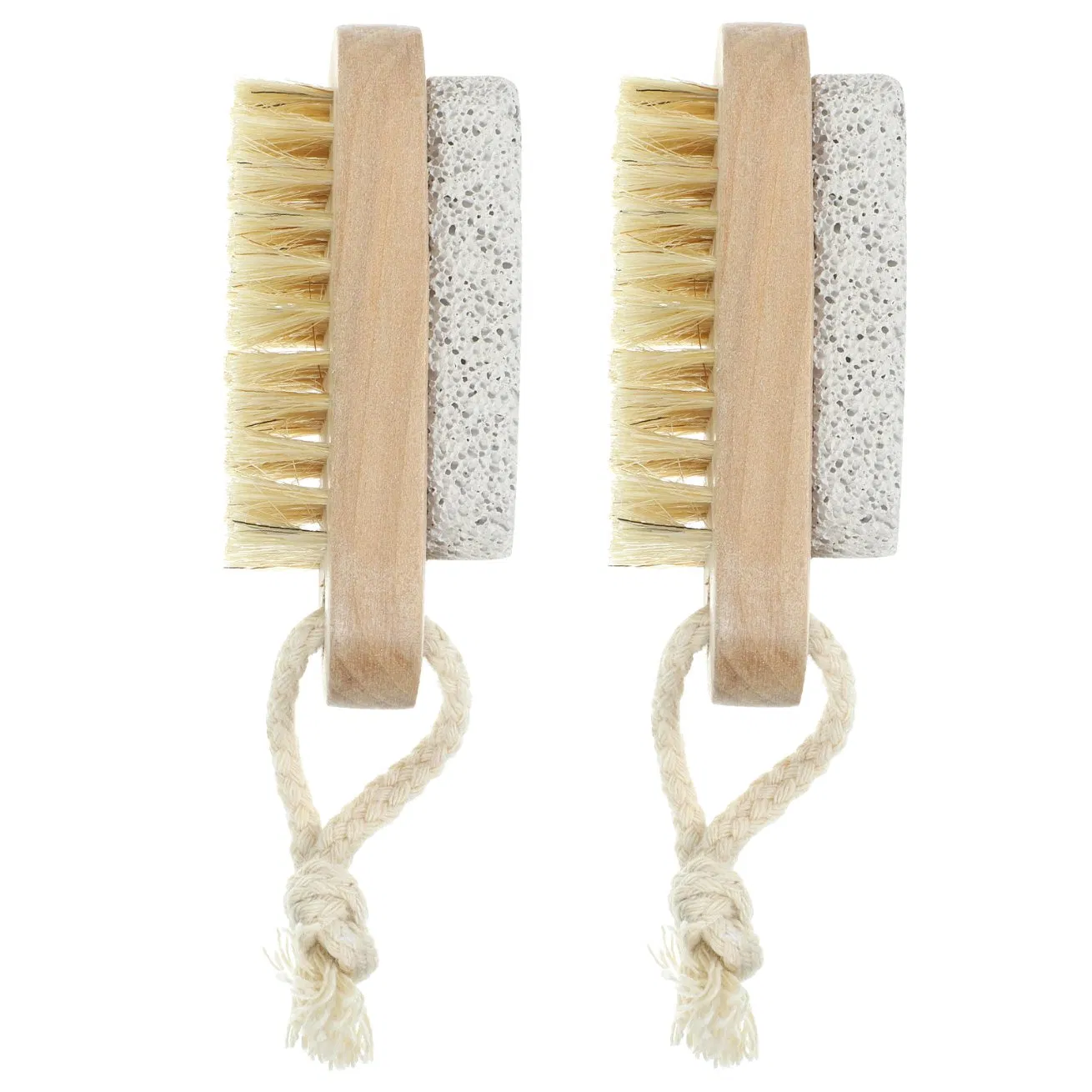 double-sided bamboo wooden nail brush with soft bristles and pumice stone scrubber