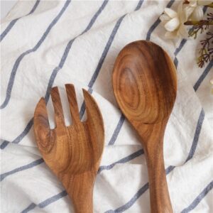 teak wood salad serving spork spoon for kitchen and cookware use