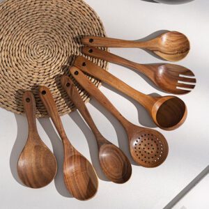 acacia wood slotted spatula with handle for non-stick cookware and kitchen cooking