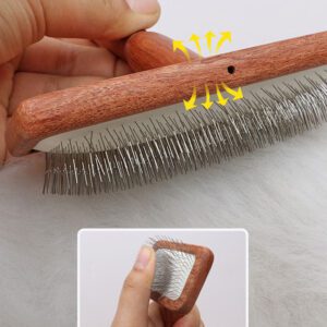 wooden handle slicker brush with stainless steel pins for pet grooming