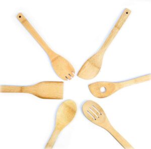 bamboo wooden slotted spoon for cooking, stirring, and serving food
