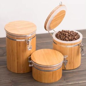 bamboo storage jar set with airtight lids for tea coffee sugar and kitchen storage