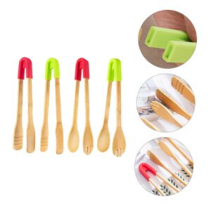 bamboo salad serving tongs with silicone grip for cooking and food serving
