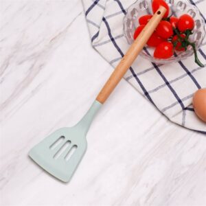 silicone slotted spatula with wooden handle for cooking and frying