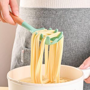 silicone pasta server spoon with wooden handle for cooking and serving pasta