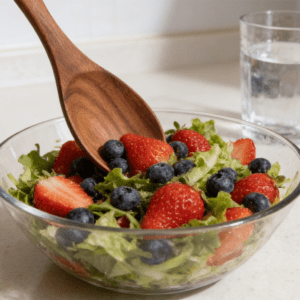 acacia wood salad spoon for cooking mixing and serving food in kitchen