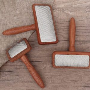 wooden handle slicker brush with stainless steel pins for pet grooming
