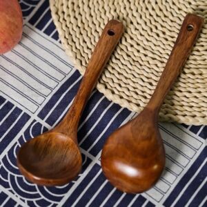 acacia wood soup spoon with long handle for kitchen cooking and serving use